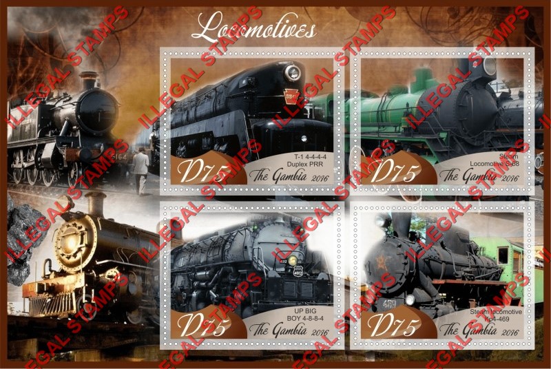 Gambia 2016 Locomotives Illegal Stamp Souvenir Sheet of 4