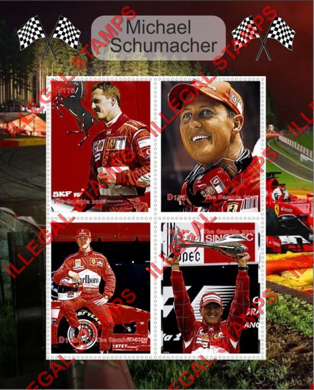Gambia 2016 Michael Schumacher Auto Racing Illegal Stamp Souvenir Sheet of 4