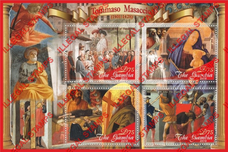 Gambia 2016 Paintings Tommaso Masaccio Illegal Stamp Souvenir Sheet of 4