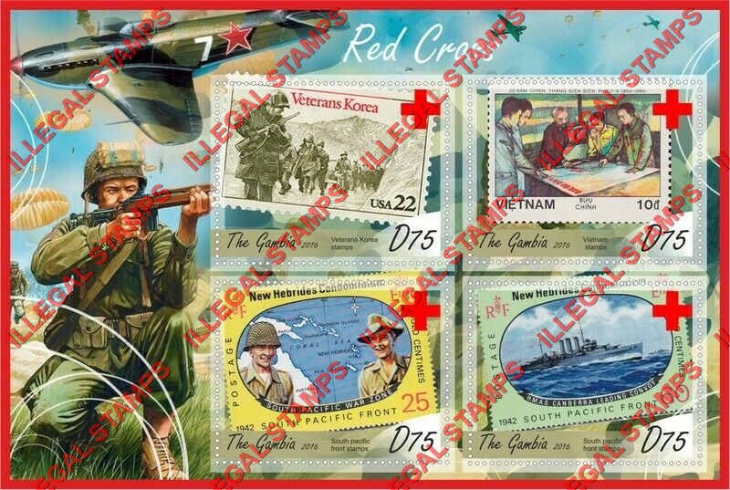 Gambia 2016 Red Cross Stamps on Stamps Illegal Stamp Souvenir Sheet of 4