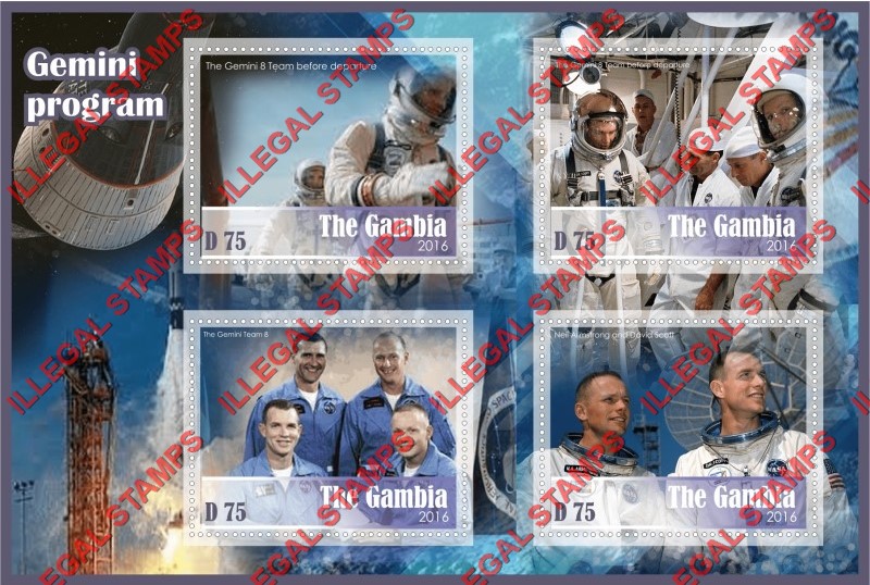 Gambia 2016 Space Gemini Program Illegal Stamp Souvenir Sheet of 4