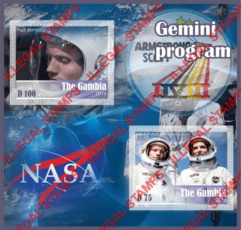 Gambia 2016 Space Gemini Program Illegal Stamp Souvenir Sheet of 2