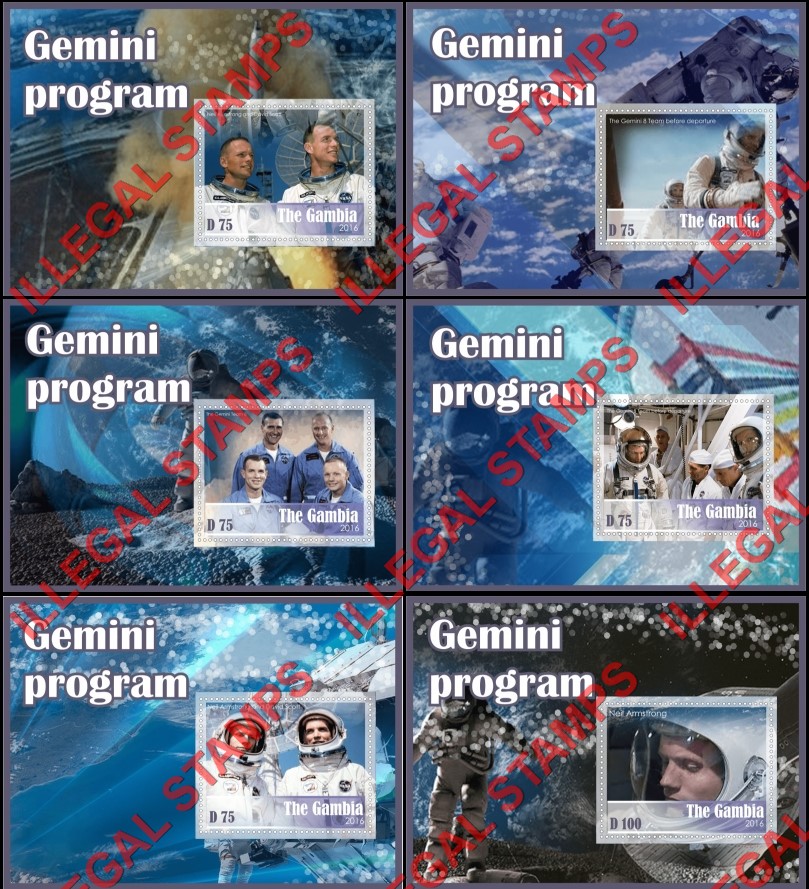 Gambia 2016 Space Gemini Program Illegal Stamp Souvenir Sheets of 1