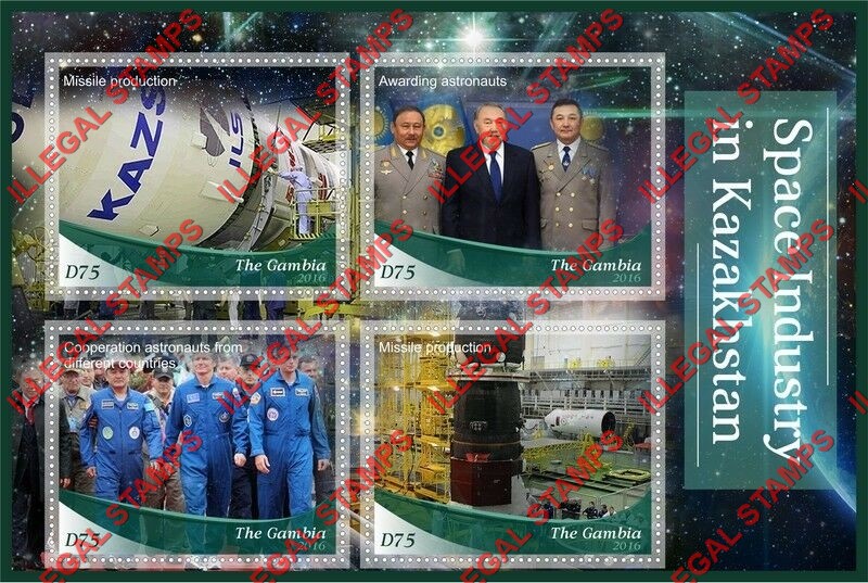 Gambia 2016 Space Industry in Kazakhstan Illegal Stamp Souvenir Sheet of 4