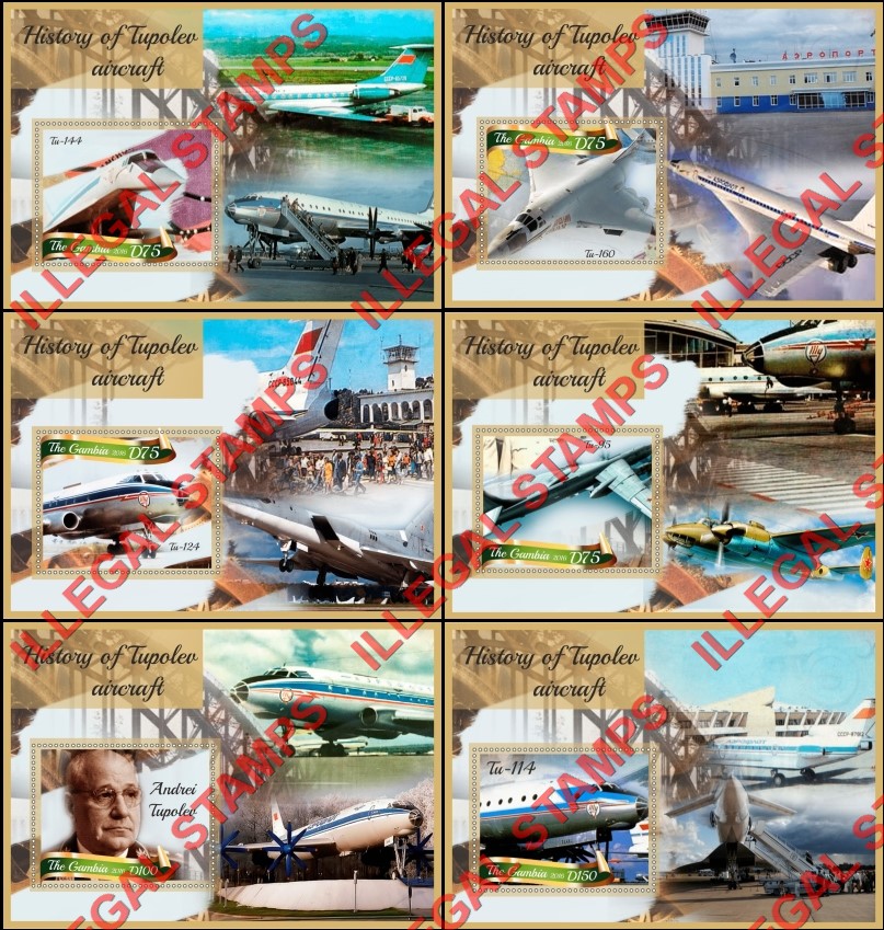 Gambia 2016 History of Tupolev Aircraft Illegal Stamp Souvenir Sheets of 1