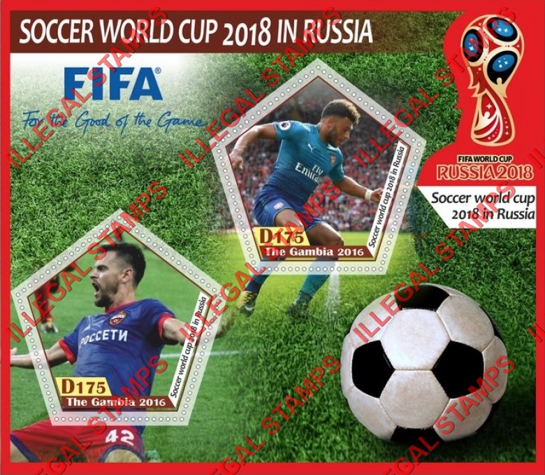 Gambia 2016 World Cup Soccer in Russia 2018 (different) Illegal Stamp Souvenir Sheet of 2