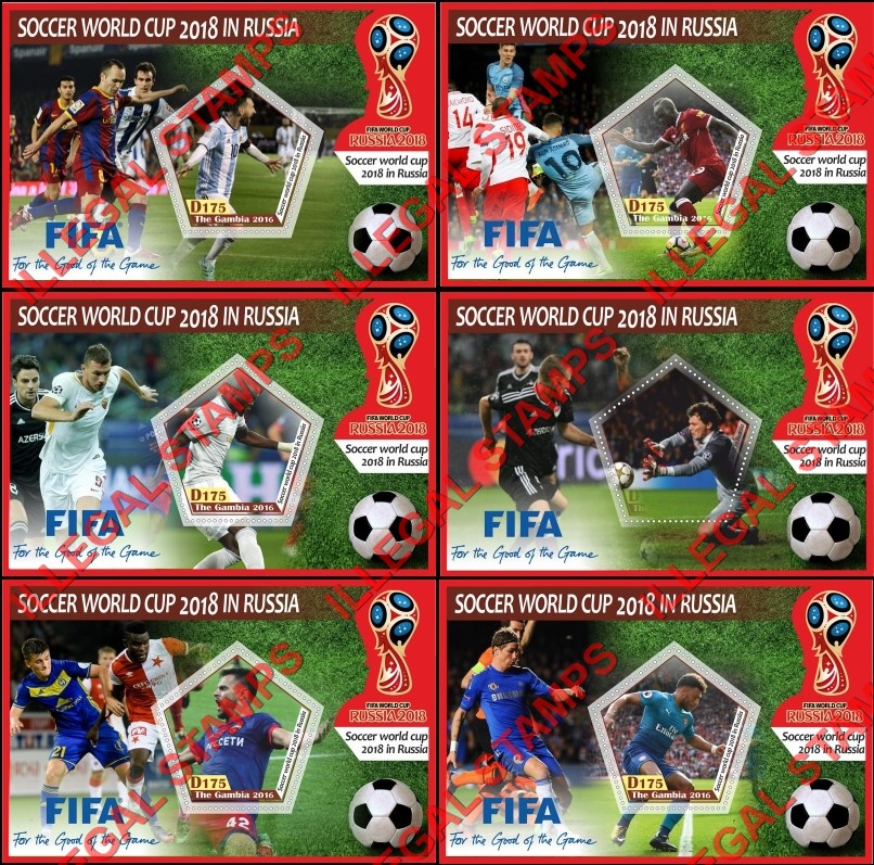 Gambia 2016 World Cup Soccer in Russia 2018 (different) Illegal Stamp Souvenir Sheets of 1