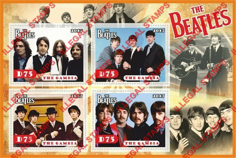 Gambia 2017 The Beatles Illegal Stamp Souvenir Sheet of 4