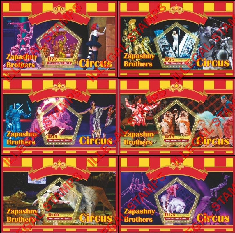 Gambia 2017 Circus Illegal Stamp Souvenir Sheets of 1