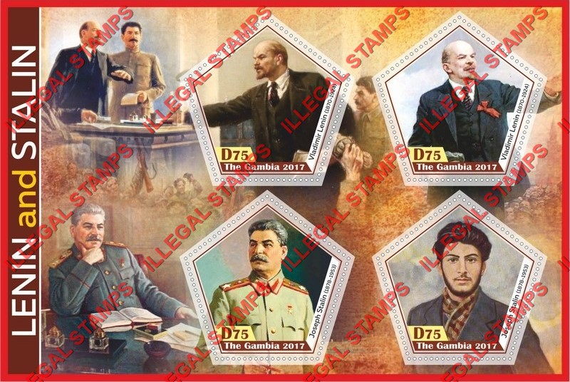 Gambia 2017 Lenin and Stalin Illegal Stamp Souvenir Sheet of 4