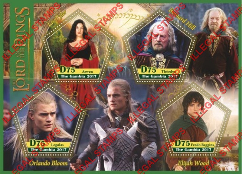 Gambia 2017 Lord of the Rings Illegal Stamp Souvenir Sheet of 4