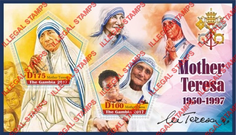 Gambia 2017 Mother Teresa Illegal Stamp Souvenir Sheet of 2
