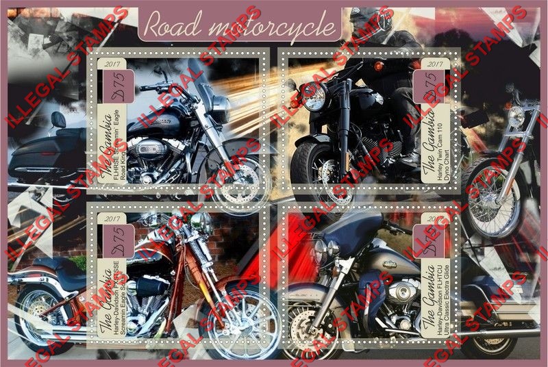 Gambia 2017 Motorcycles Illegal Stamp Souvenir Sheet of 4