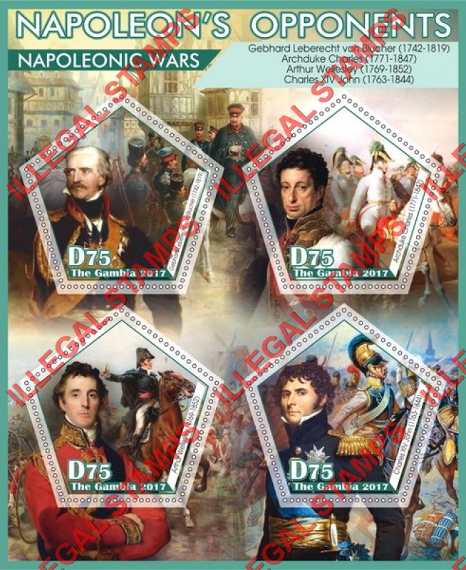 Gambia 2017 Napoleonic Wars Illegal Stamp Souvenir Sheet of 4