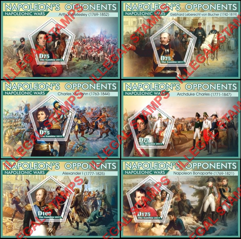 Gambia 2017 Napoleonic Wars Illegal Stamp Souvenir Sheets of 1