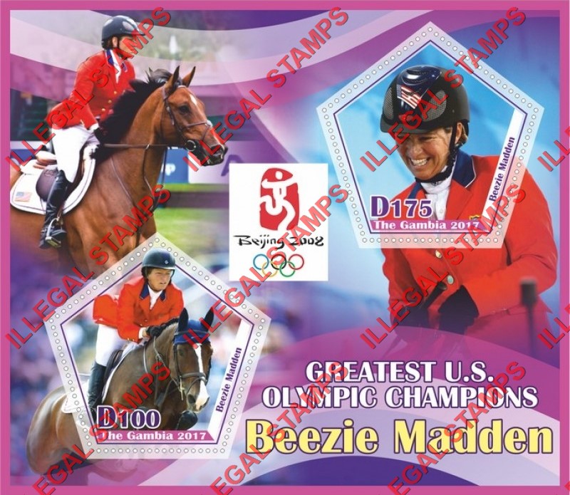 Gambia 2017 Olympic Champion Beezie Madden Illegal Stamp Souvenir Sheet of 2