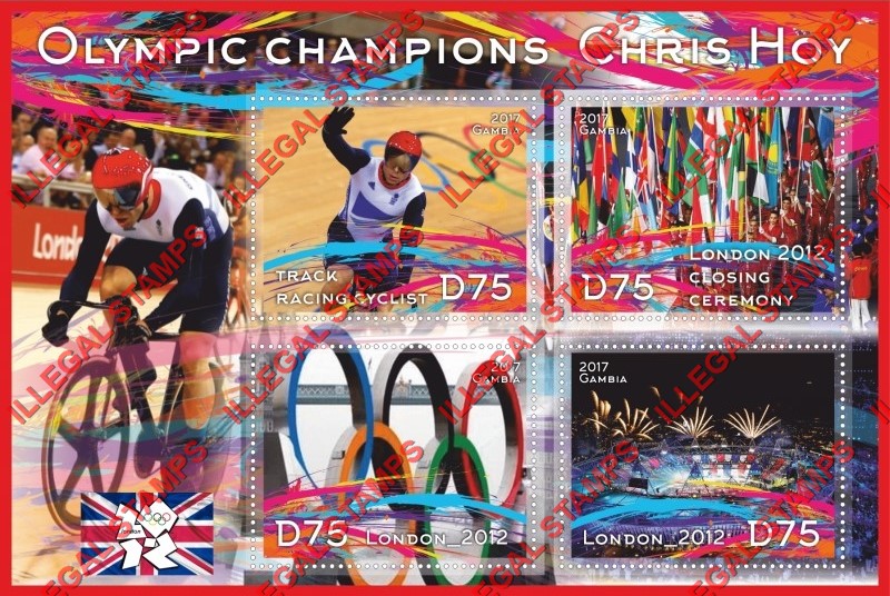 Gambia 2017 Olympic Champion Chris Hoy Illegal Stamp Souvenir Sheet of 4