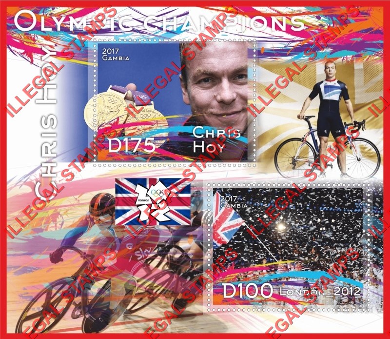 Gambia 2017 Olympic Champion Chris Hoy Illegal Stamp Souvenir Sheet of 2