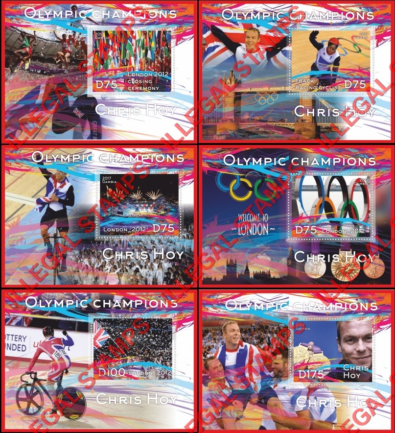 Gambia 2017 Olympic Champion Chris Hoy Illegal Stamp Souvenir Sheets of 1