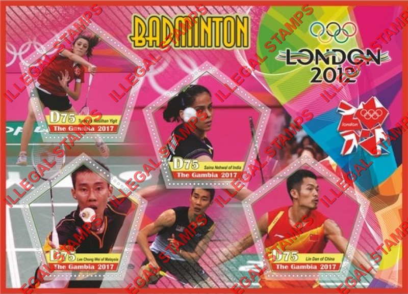 Gambia 2017 Olympic Games in London in 2012 Badminton Illegal Stamp Souvenir Sheet of 4
