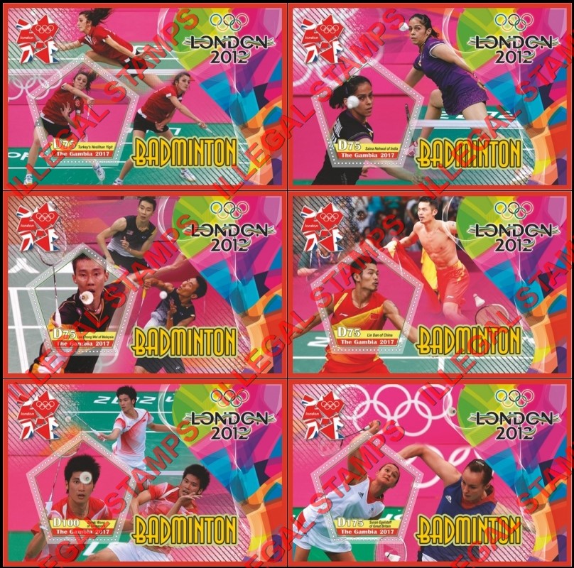 Gambia 2017 Olympic Games in London in 2012 Badminton Illegal Stamp Souvenir Sheets of 1