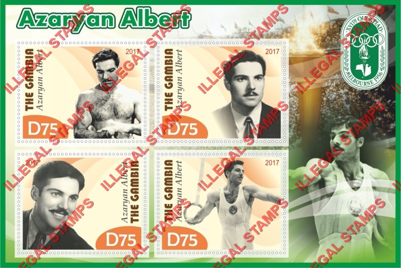 Gambia 2017 Olympics 1956 Azaryan Albert Illegal Stamp Souvenir Sheet of 4