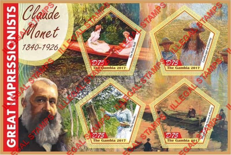Gambia 2017 Paintings Great Impressionists Claude Monet Illegal Stamp Souvenir Sheet of 4
