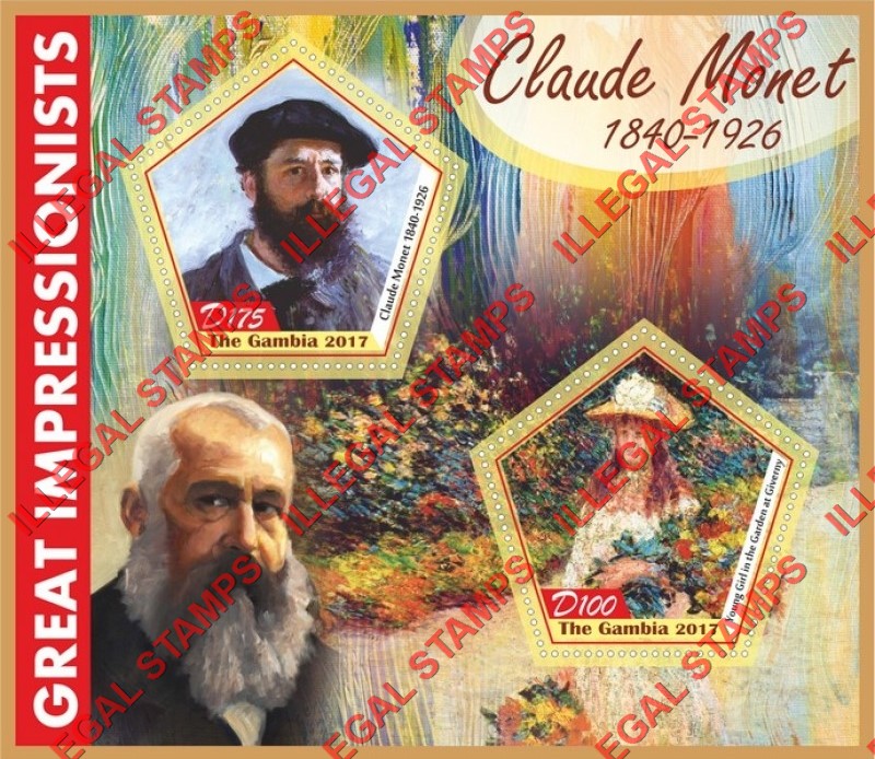 Gambia 2017 Paintings Great Impressionists Claude Monet Illegal Stamp Souvenir Sheet of 2