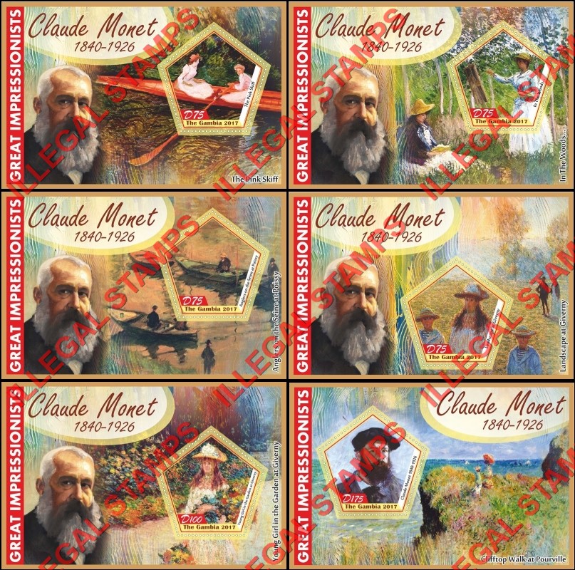 Gambia 2017 Paintings Great Impressionists Claude Monet Illegal Stamp Souvenir Sheets of 1