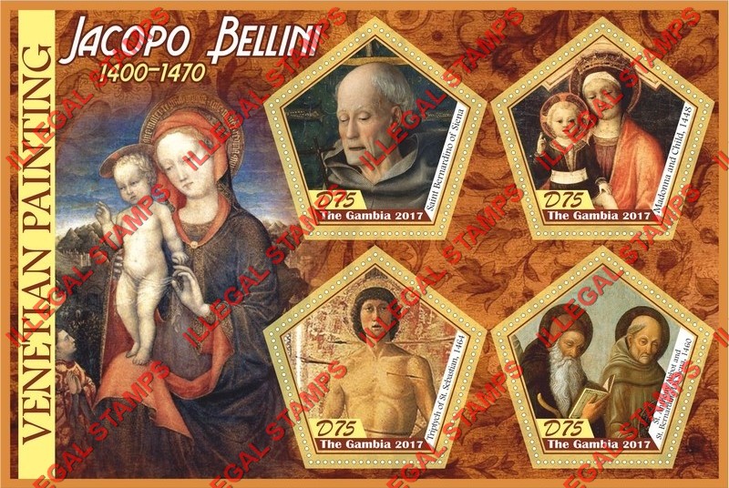 Gambia 2017 Venetian Paintings Jacopo Bellini Illegal Stamp Souvenir Sheet of 4