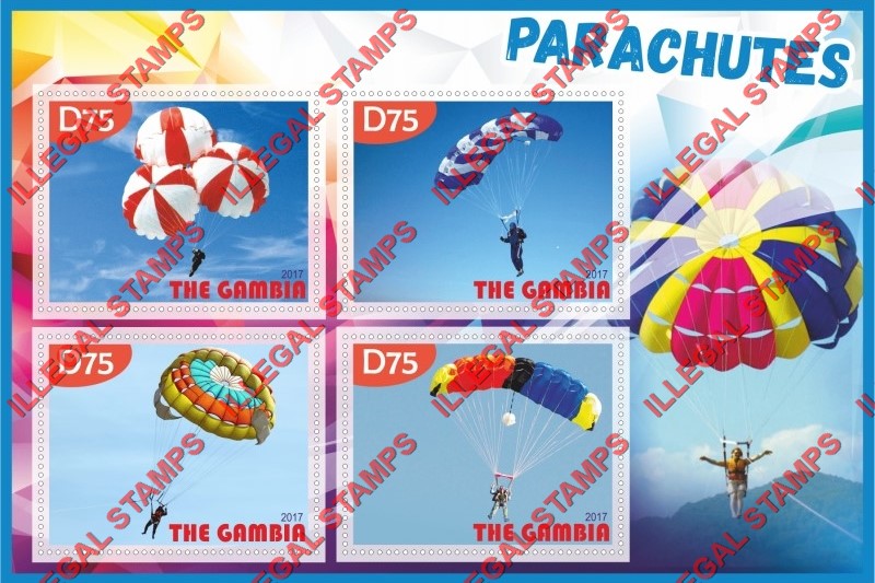 Gambia 2017 Parachutes Illegal Stamp Souvenir Sheet of 4