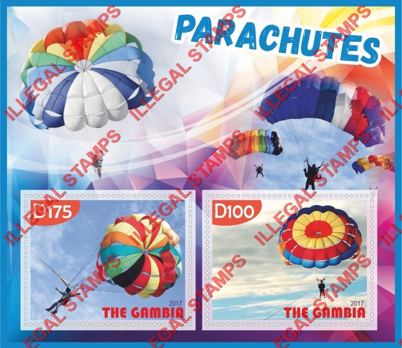 Gambia 2017 Parachutes Illegal Stamp Souvenir Sheet of 2