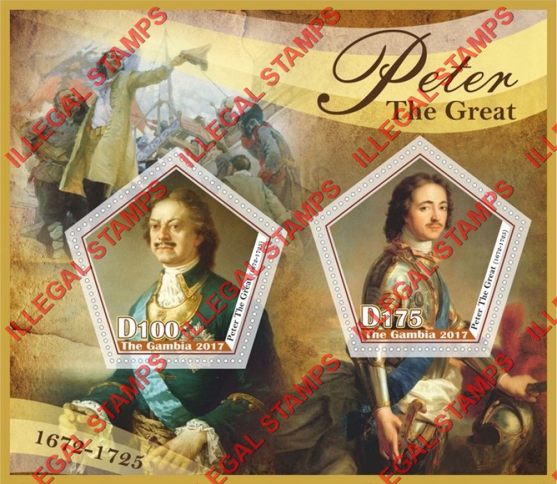 Gambia 2017 Peter the Great Illegal Stamp Souvenir Sheet of 2