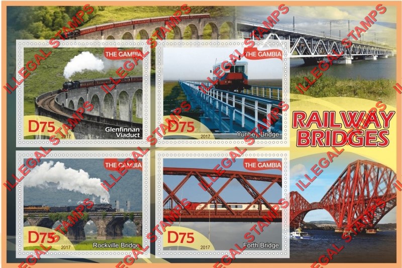 Gambia 2017 Railway Bridges (different) Illegal Stamp Souvenir Sheet of 4