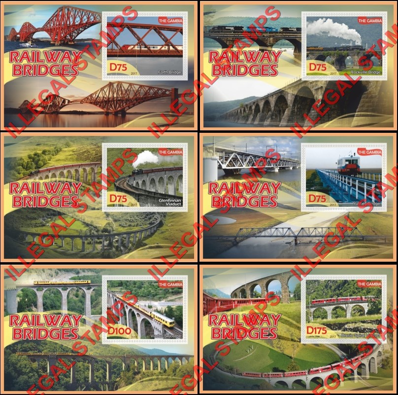 Gambia 2017 Railway Bridges (different) Illegal Stamp Souvenir Sheets of 1