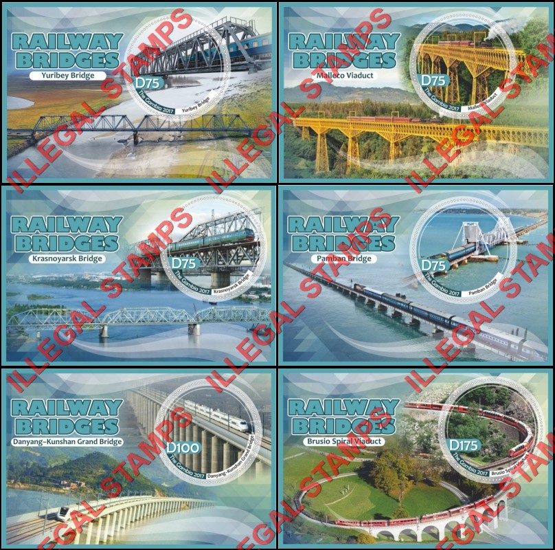 Gambia 2017 Railway Bridges Illegal Stamp Souvenir Sheets of 1