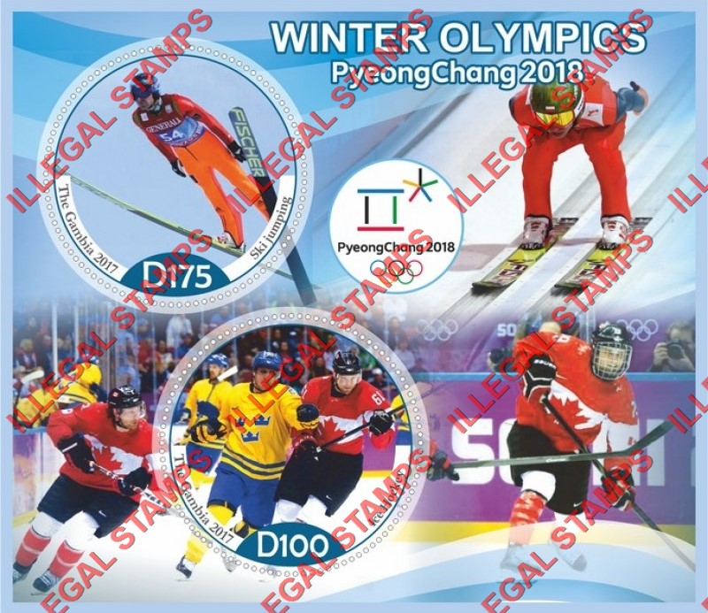 Gambia 2017 Winter Olympics Pyeong Chang 2018 Illegal Stamp Souvenir Sheet of 2