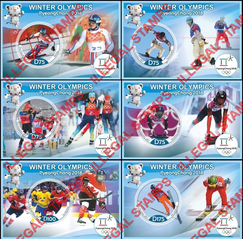 Gambia 2017 Winter Olympics Pyeong Chang 2018 Illegal Stamp Souvenir Sheets of 1