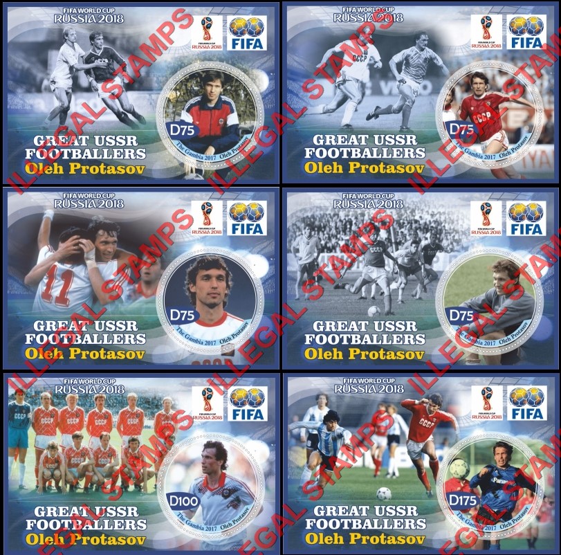 Gambia 2017 World Cup Soccer Great USSR Footballers Oleh Protasov Illegal Stamp Souvenir Sheets of 1