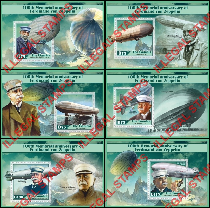 Gambia 2017 Zeppelins Ferdinand von Zeppelin Illegal Stamp Souvenir Sheets of 1