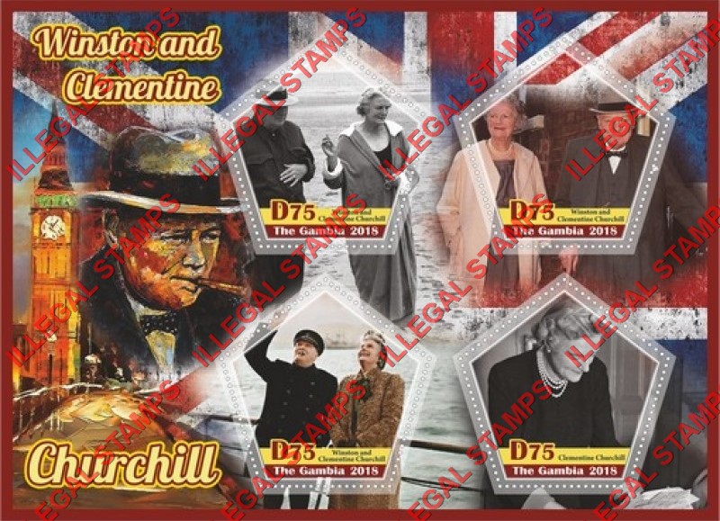Gambia 2018 Winston and Clementine Churchill Illegal Stamp Souvenir Sheet of 4