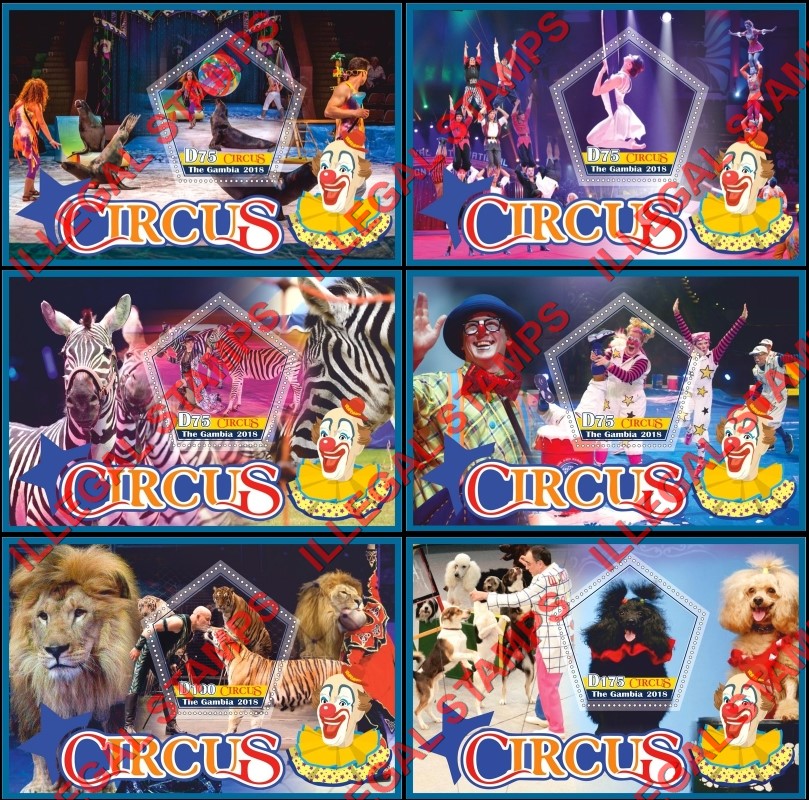 Gambia 2018 Circus Illegal Stamp Souvenir Sheets of 1