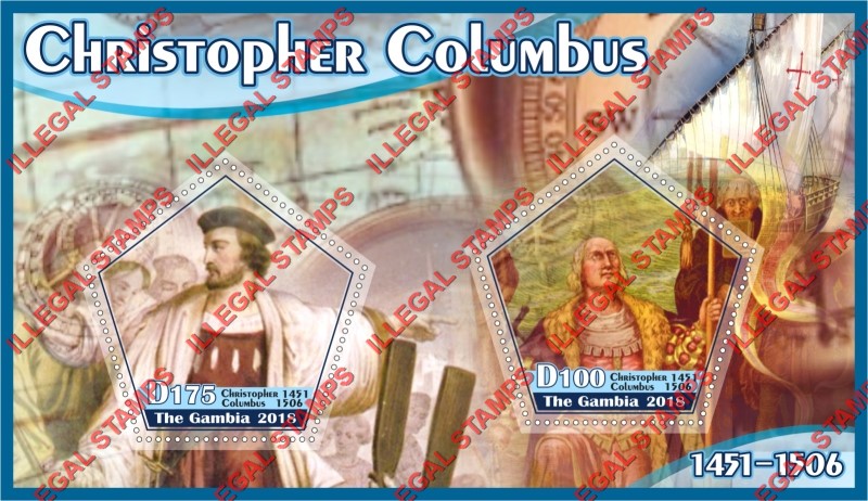 Gambia 2018 Christopher Columbus Illegal Stamp Souvenir Sheet of 2