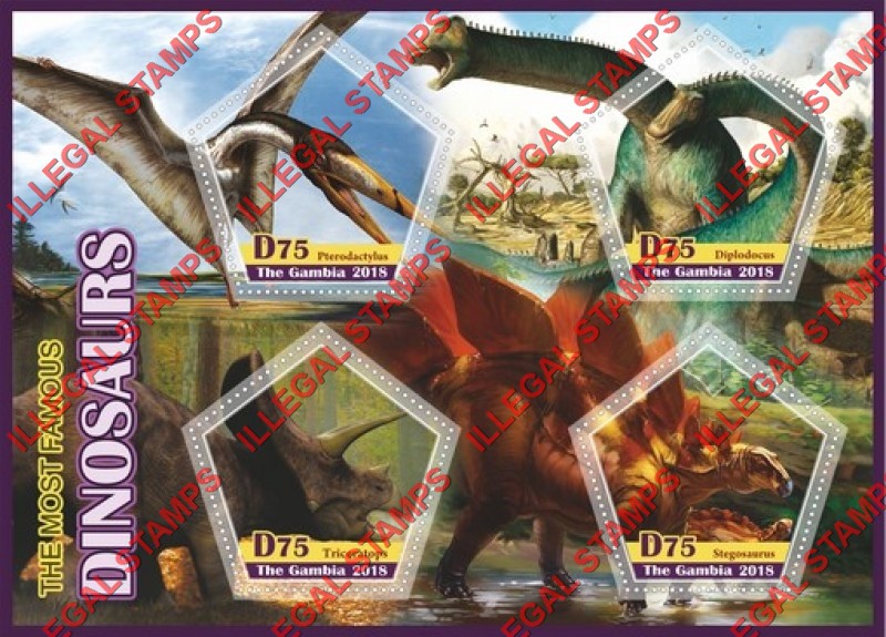 Gambia 2018 Dinosaurs Illegal Stamp Souvenir Sheet of 4