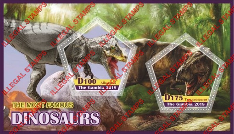 Gambia 2018 Dinosaurs Illegal Stamp Souvenir Sheet of 2