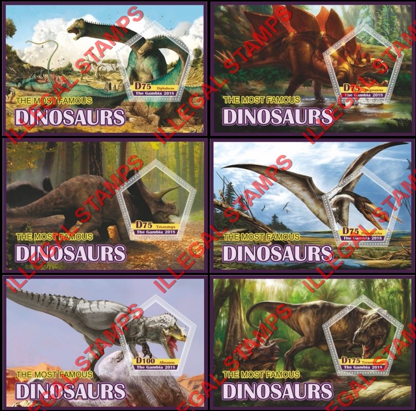 Gambia 2018 Dinosaurs Illegal Stamp Souvenir Sheets of 1