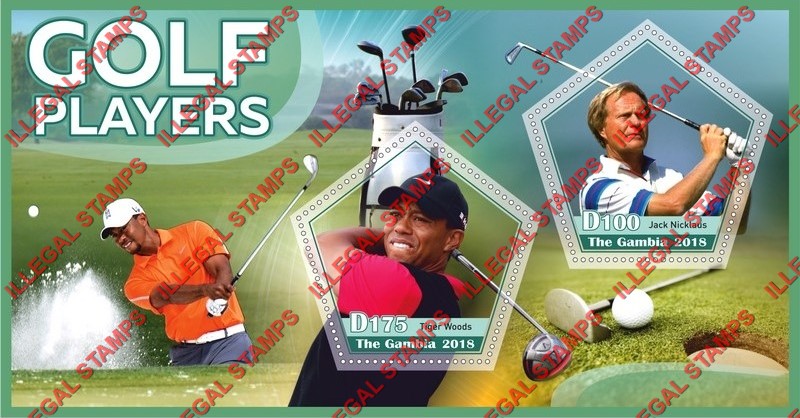 Gambia 2018 Golf Players Illegal Stamp Souvenir Sheet of 2