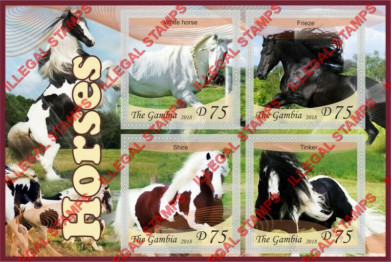 Gambia 2018 Horses Illegal Stamp Souvenir Sheet of 4