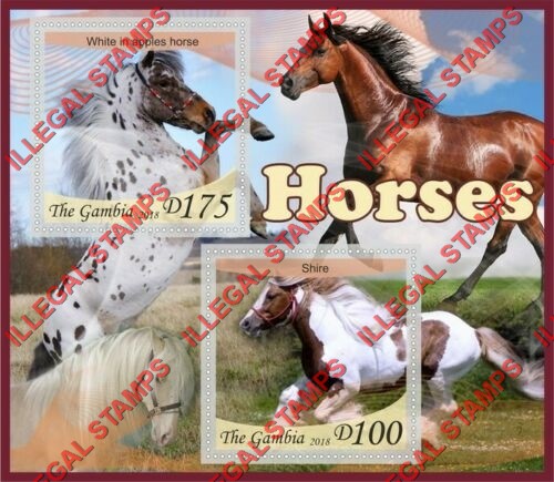 Gambia 2018 Horses Illegal Stamp Souvenir Sheet of 2