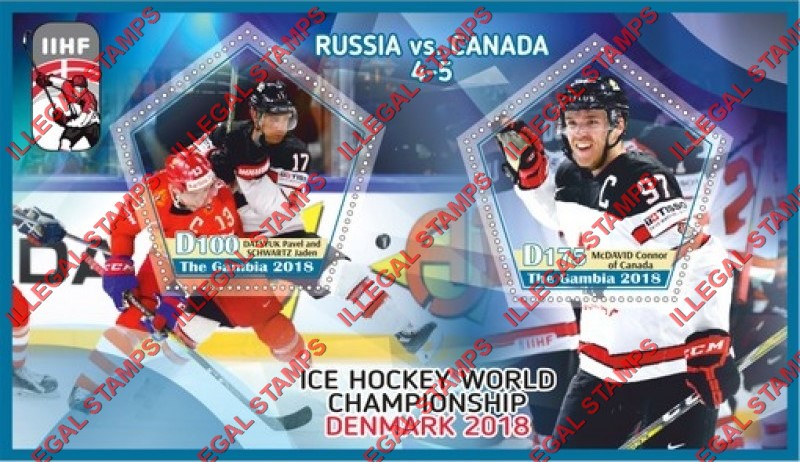 Gambia 2018 Ice Hockey World Championship in Denmark Illegal Stamp Souvenir Sheet of 2